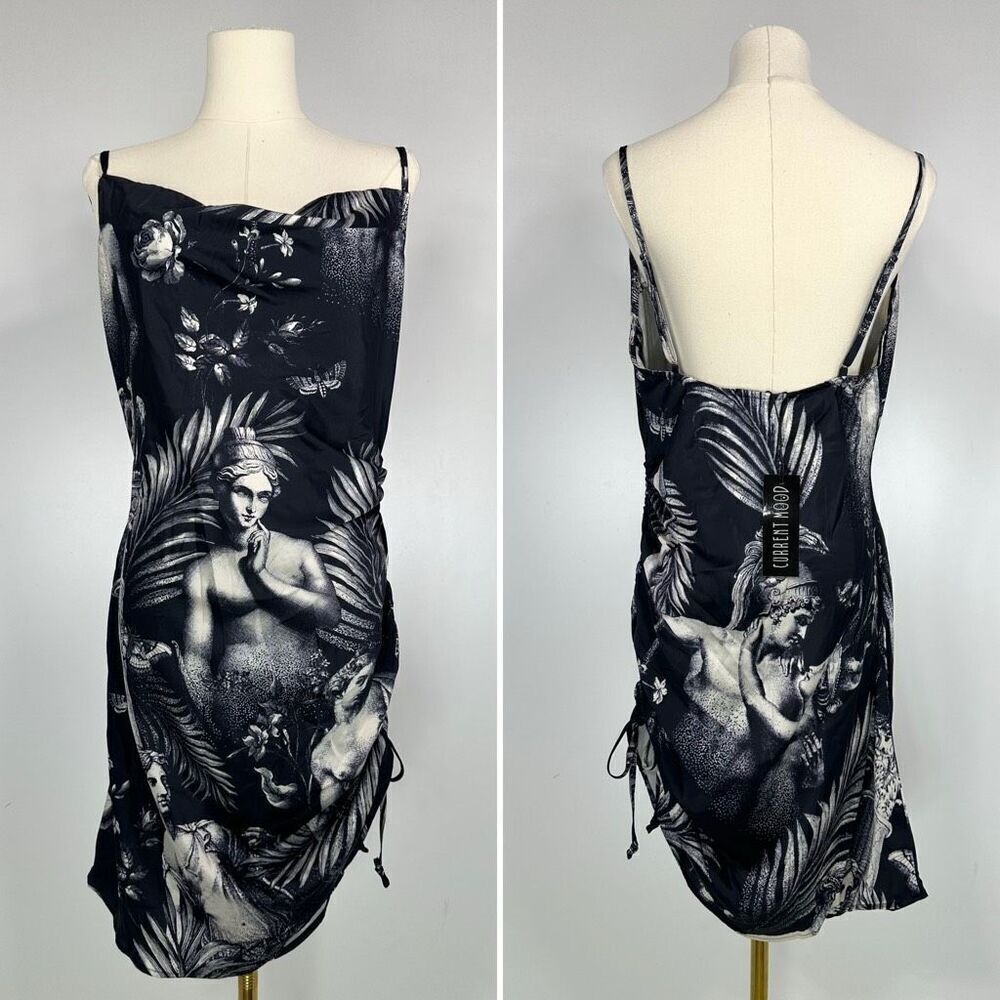 NEW Current Mood Laws Of Nature Monochrome Renaissance Ruched Mini Dress Large